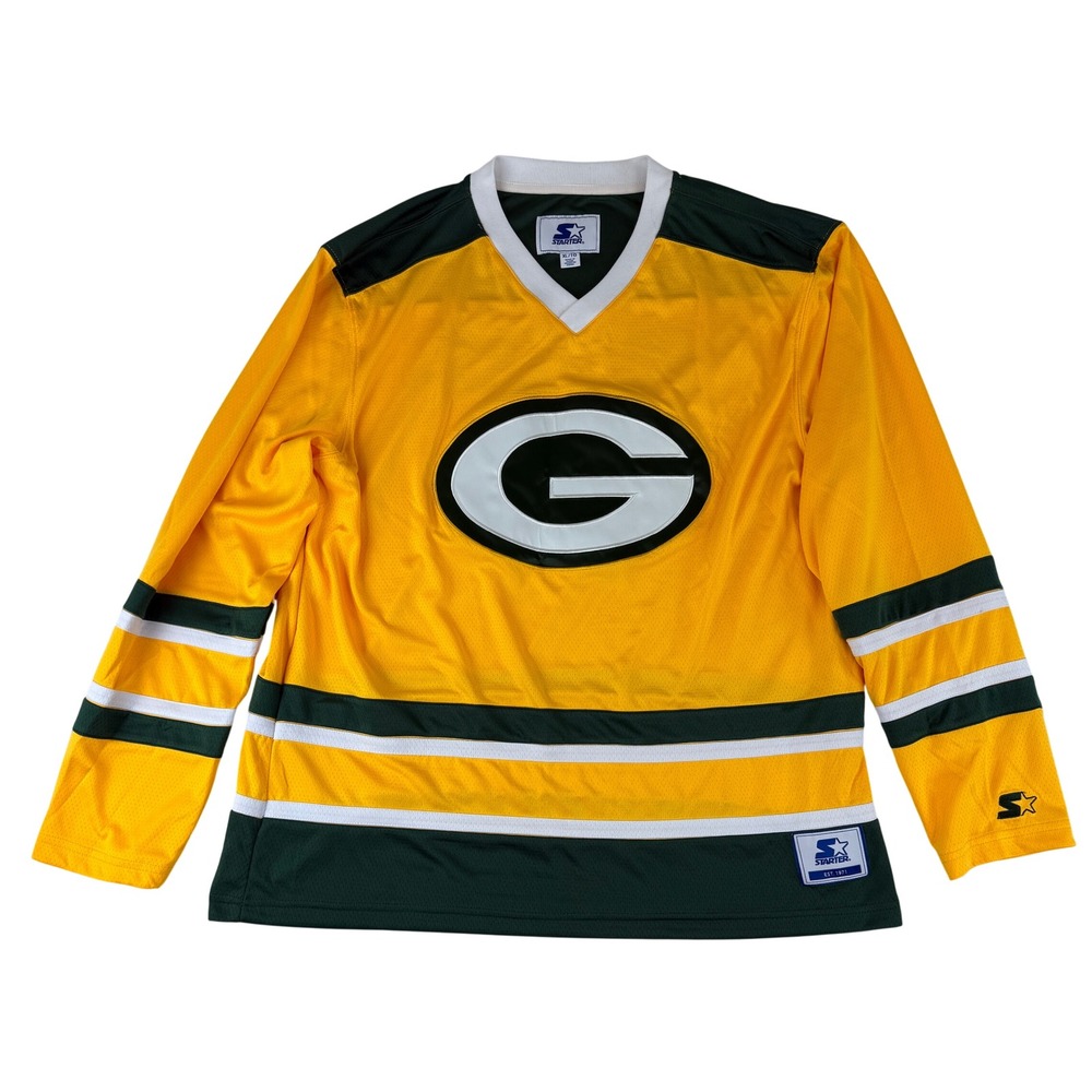Starter Green Bay Packers Jersey Mens XL Yellow Long Sleeve V-Neck Mesh Logo